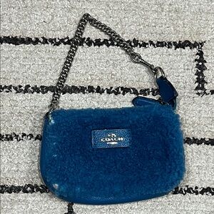 Coach Teal Shearling Wristlet with Chain